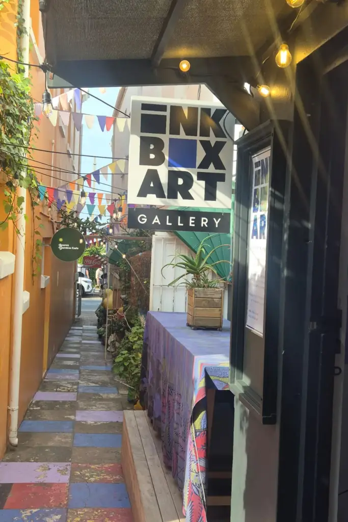 Colourful streets, cafés and art galleries in Kalk Bay village within walking distance of Bliss Seaside Apartment.